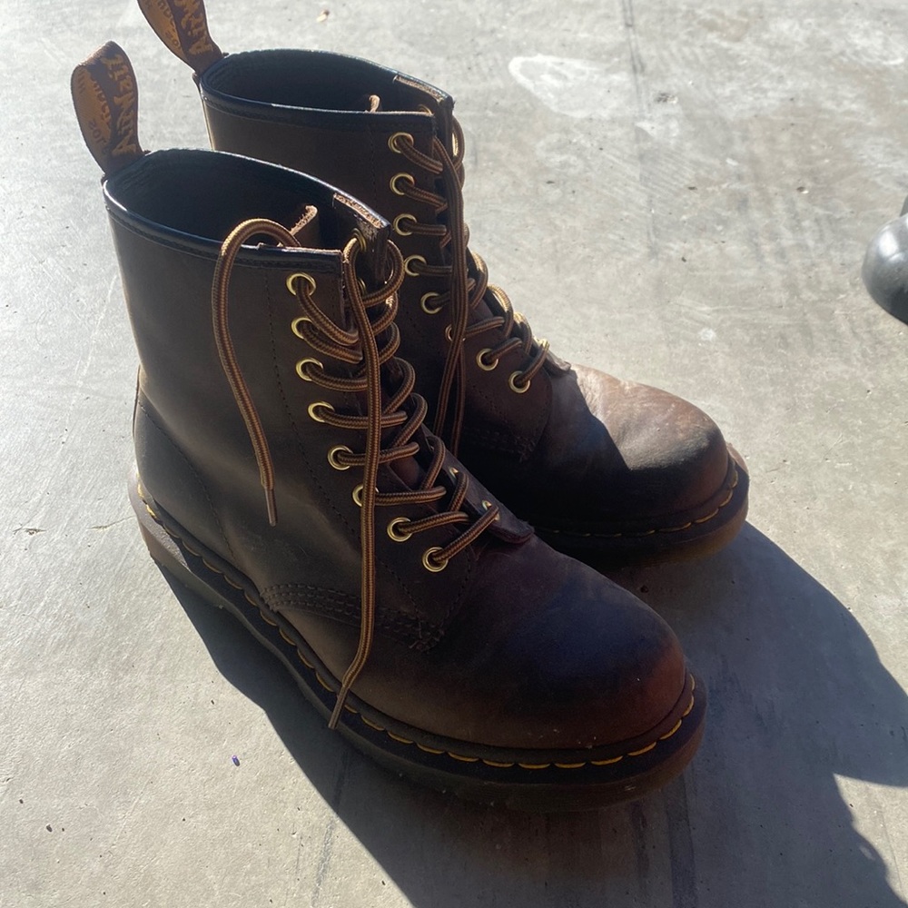 Dr. Martens dark brown.